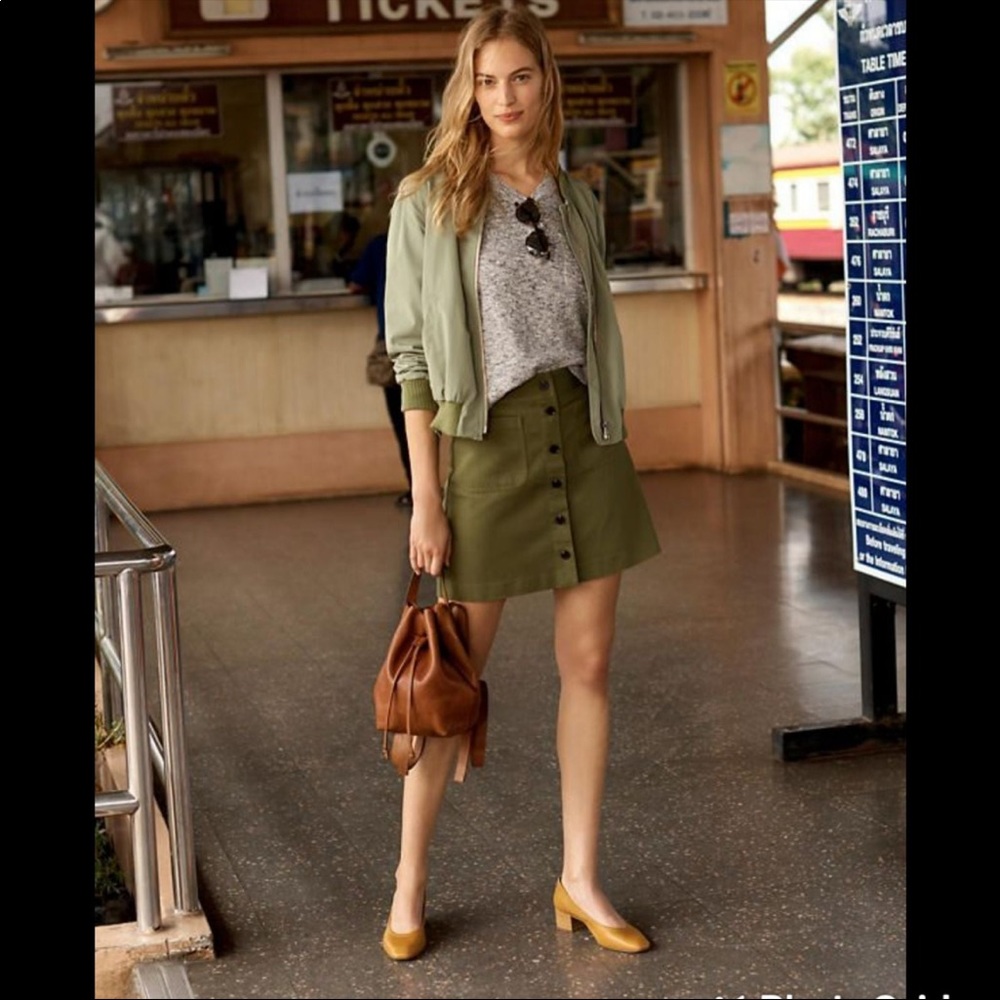 Madewell military green denim mini skirt 8